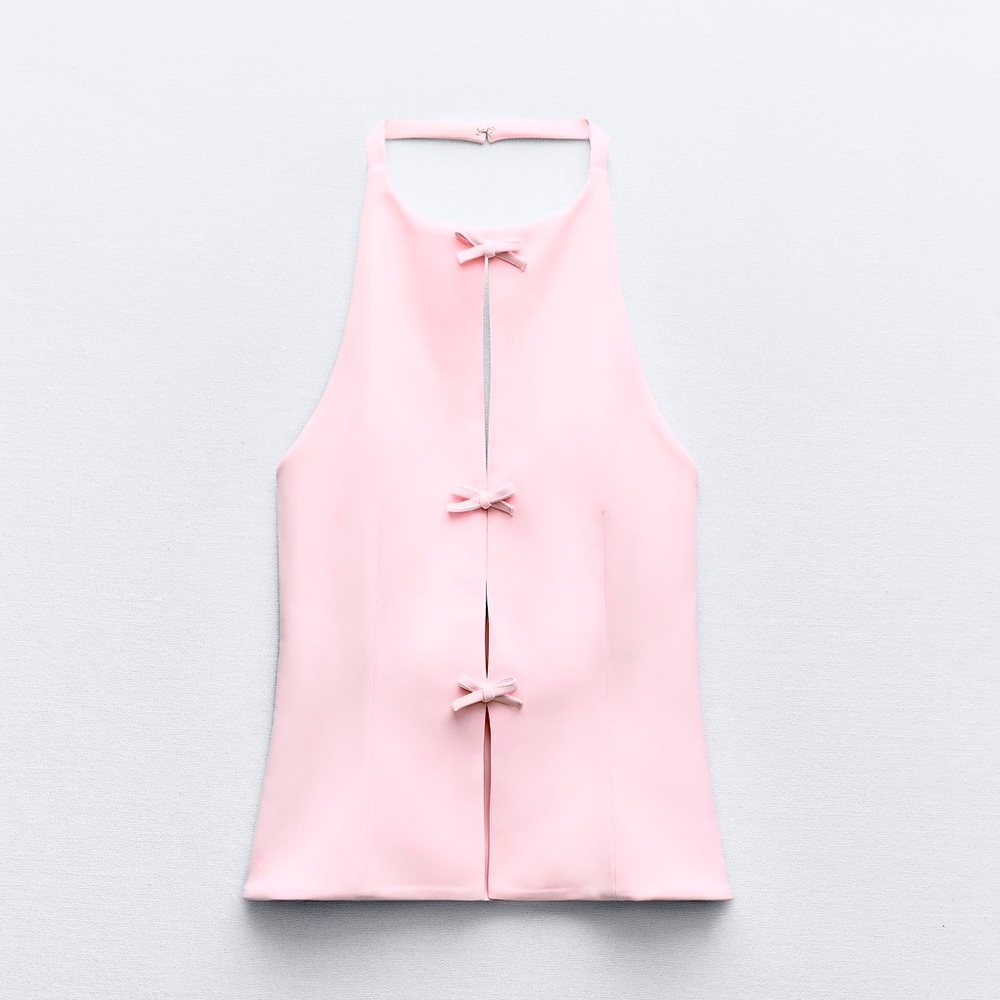 zara pink bow halter top